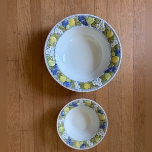 Vernon ware metlox Florence bowl set 37” and 10 3/4” lemon blueberry blackberry